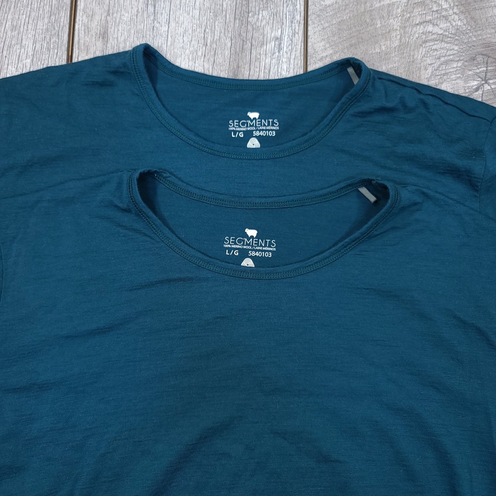 Lot Of 2 Segments Long Sleeve Top Womens Large Teal Blue Merino Wool Base Layer